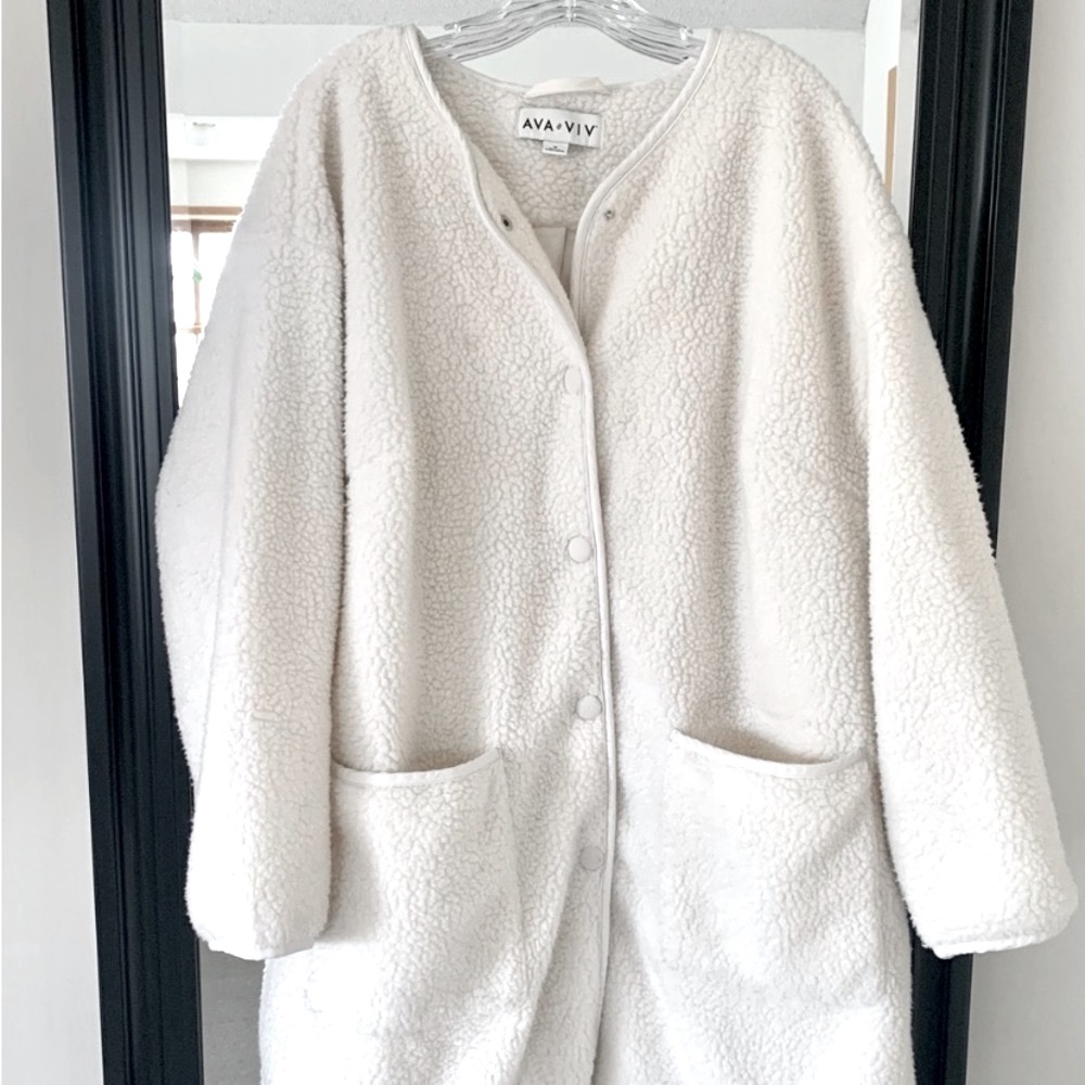 AVA & VIV Sherpa Oversized Cream Cardi Coat